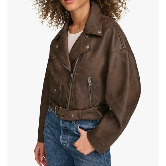 NWT LEVI STRAUSS Women Browm Leather Jacket